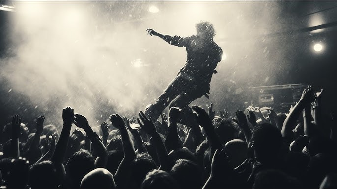 Grunge concert crowd and stage lights representing the best grunge songs of all time