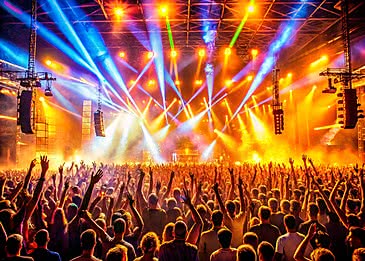 Rock concert lights and crowd for the Best section